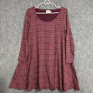 Mata Traders Aline Dress Womens Size M Burgundy Patchwork geometric flowy